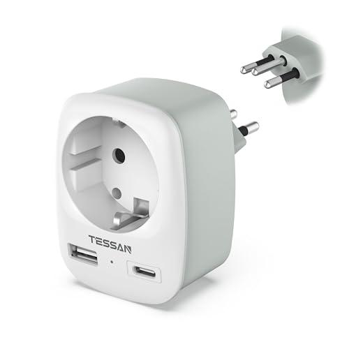 TESSAN 3 in 1 Adattatore Brasile Presa Italiana, Adattatore Presa Brasile USB C, Tipo N Presa con 2 USB