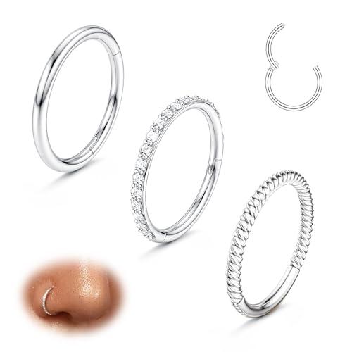 Diamday 3pcs Piercing Naso Cerchio 316L Acciaio Chirurgico Septum Piercing Naso Anello 16G 18G Piercing Helix Orecchino Naso CZ Nostril Piercing Oro Trago Conch Daith Rook Orecchini Cerchio 8mm 10mm