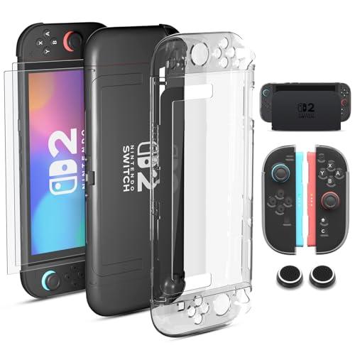 HSIEHMIEN Cover per Nintendo Switch 2 2025, Dockable Custodia Protettiva in TPU trasparente antiurto e antigraffio, con Supporto, 2 protettori schermo e 2 copri-thumbstick (Aggiornata)