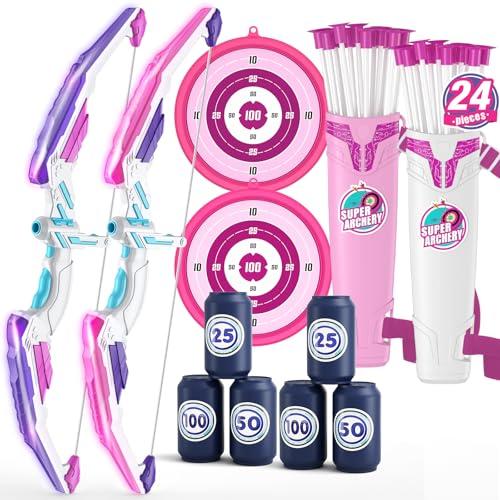 HYES 2 Pack Frecce e Arco per Bambini, Set di Tiro con L'Arco, Frecce a Ventosa, Obiettivo da Appendere, Punteggio Obiettivi, Indoor Outdoor Regali Giocattoli per Ragazzi Ragazze