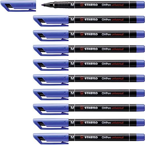 STABILO OHPen universal Permanente - Marcatore - Tratto Medio (1 mm) - Confezione da 10 - Blu