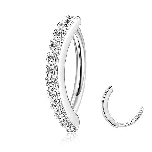 JeryWe Piercing Ombelico,14G Ombelico Piercing Acciaio Chirurgico,Argento Oro Piercing Ombelico Anallergico, CZ Opale Clicker Ombelico Anello Set Zirconia,Argento 10mm