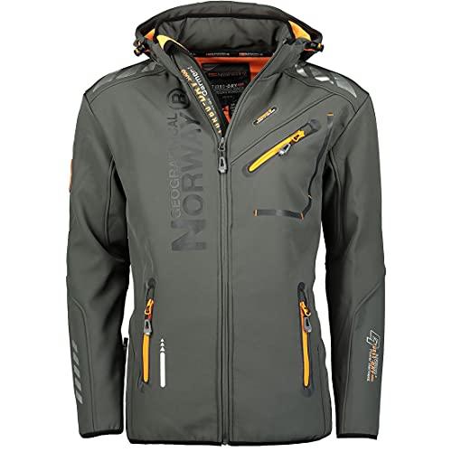 Geographical Norway ROYAUTE MEN - Giacca Softshell Impermeabile Uomo - Giubbotto Cappuccio Traspirante All'aperto - Giacca Invernale Antivento (Grigio scuro/Arancio, XXL)