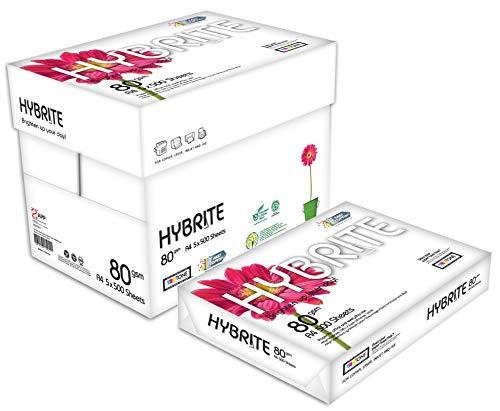 Carta HyBrite A4 80GR, Confezione da 5 risme da 500 Fogli l'una - tot. 2.500 fogli - ideale per tutte le Stampanti e Fotocopiatrici da ufficio e casa - Ultra Bianca - Alta Luminosità