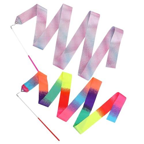 Nastri da Ballo, Nastri per Danza Ritmica, con Bacchetta a Nastro, per Bambini, per Balli artistici, Ginnastica, spettacoli di Carnevale, 2 PCS.