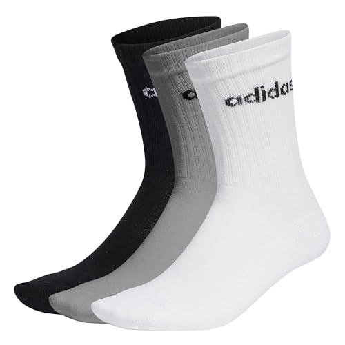 adidas Linear Crew Cushioned Socks 3 Pairs Calzini, Medium Grey Heather / White / Black, 37-40 Unisex - Adulto