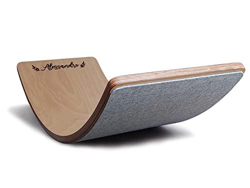 Handmade Balance Board Montessori personalizzata con nome bambino inciso al laser + feltro Tavola Curva in legno 80x30 cm Tavoletta D'equilibrio per Bambini
