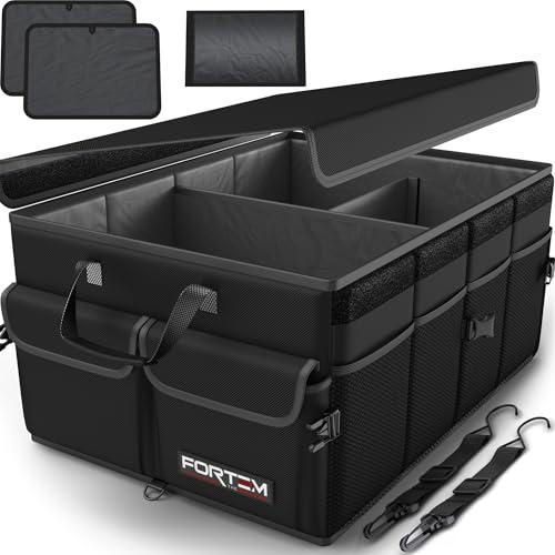 FORTEM Organizzatore Baule Auto, Contenitore Pieghevole SUV a Scomparti Multipli, Accessori Auto per Donna e Uomo, Tessuto Oxford 600D, Fondo Antiscivolo, Cinghie di Fissaggio, Coperchio Morbido (50L)