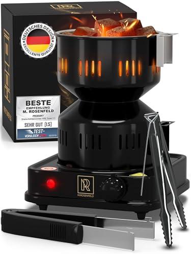 Accenditore elettrico carbone Bruciatore per narghile M. ROSENFELD FIRE Tower 3.0 con cavo extra lungo da 150 cm cestino per carbone rimovibile e 2 pinze spirale in acciaio 304 per una maggiore durata