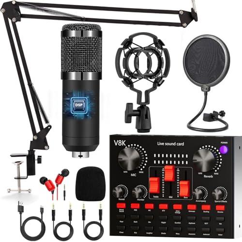 Pacchetto attrezzatura podcast, interfaccia audio scheda audio live tutto in uno e microfono a condensatore,Perfetto per Streaming registrazione, trasmissione, streaming live