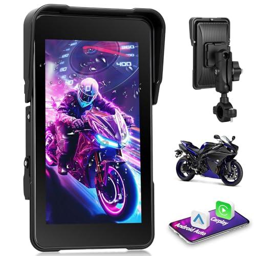 Navigatore per moto Motorsi con A-pple CarPlay e Android Auto Wireless, Autoradio Portatile Touchscreen HD da 5 Pollici con Bluetooth FM, Impermeabile IP68