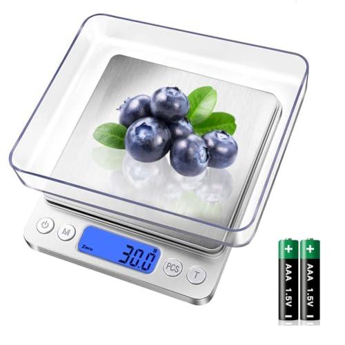 QIANLAINIAO Digitale Bilancia da cucina, piccolo mini bilancia da 3 kg / 0,1 g, bilancia elettrica da cucina, impermeabile, in acciaio inox, per ingredienti gioielli caffè, small kitchen food Scale