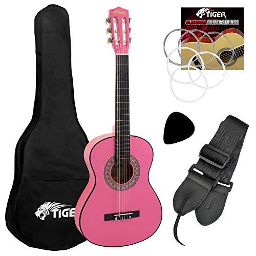 TIGER CLG4-PK Chitarra classica con accessori per principianti, misura 3/4 - colore rosa