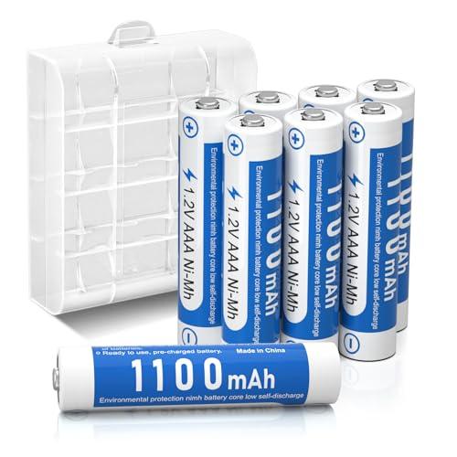 1.2V AAA Batterie Ricaricabili con 1200 Tech,Pile Ricaricabili da 1100mAh Ni-MH con Comodo Astuccio,Confezione da 8 pezzi