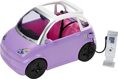 Barbie - Bambola Barbie Auto Elettrica, viola con tettuccio con stazione e cavo di ricarica, trasformabile in cabrio, Giocattolo per Bambini 3+ Anni, HJV36