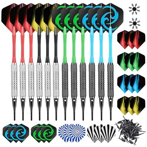 CareGames Freccette Punta in plastica,12pcs Freccette,24 Alette per Freccette,50 Punte Morbide di Freccette,Freccette Soft,Darts