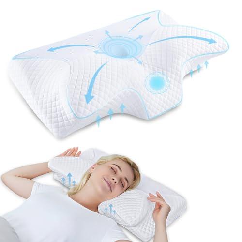 HOMCA Cuscino Cervicale Ergonomico Cuscino Memory Foam per Supporto Cuscino Ortopedico per Dormire sul Fianco e sulla Schiena