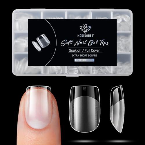 Modelones 510 Pezzi Unghie Finte, 15 Taglie Tip in Gel per Unghie Ricostruzione, Gel Tips Unghie Copertura Completa per Nail Art Salone Manicure, Quadrato XS- Semi Matte