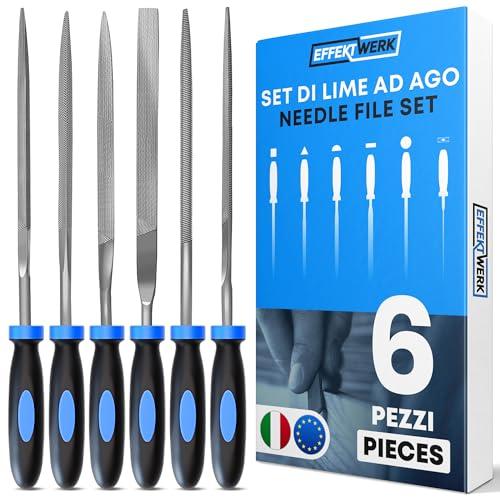 EffektWerk - Set di lime ad ago da 6 pezzi per legno, metallo, plastica e gioielli - 160x4 mm - Lime piccole rotonde, semitonde, quadrate, triangolari, piatte e a punta piatta