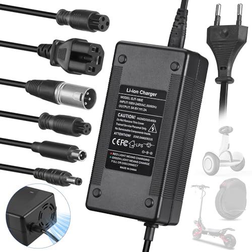 JIZZU Caricatore Monopattino Elettrico con Ventilazione, 54.6V 2A AC Adattatore Hoverboard, con 6 Connettori, per Scooter Elettrici, Scooter per Equilibrio, Drifting Board