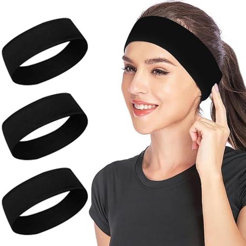 Sularpek Fascia Capelli, 3PCS Fascia Capelli Donna Sport, 7.5cm Fascia Nera Capelli Donna, Fasce Sportive Elastiche, Headband Unisex, Antiscivolo Fasce Capelli per Sport, Yoga,Fitness, Ciclismo