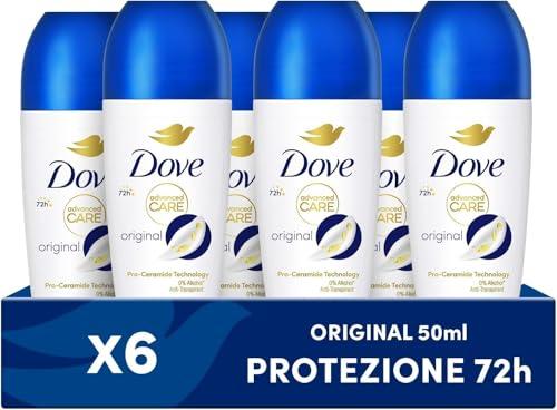 Dove Advanced Care Original, Deodorante Uomo e Donna Antitraspirante Roll On, Formula Delicata Con Tripla Azione Idratante, Protezione Fino a 48 Ore, Confezione da 6 Pezzi x 50 ml
