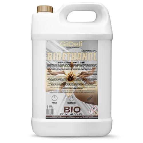 GiDeli Bioetanolo 5 l profumo di vaniglia 96,6% etanolo per camini interni ed esterni, senza fumo e fuliggine, da mais e barbabietola da zucchero