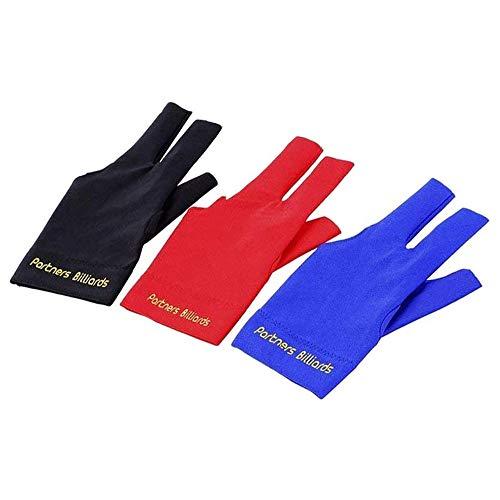 POFET Guanti da biliardo elastici in lycra per mano sinistra a 3 dita per tiratori, carom, piscina, snooker e coda sportiva (rosso, blu, nero, grigio)