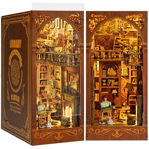 DIY Biblioteca Book Nook Kit, Casa Delle Bambole in miniatura con Libreria Estraibile, Booknook Inserto per libreria Vicolo dei decori,Kit Casa in Miniatura con Luce a Led per Adulti oltre i 14 Anni
