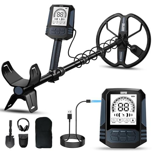 SUNPOW Metal Detector Professionale Ricaricabile per Adulti – Batteria 2500 mAh (35 h) – Metal Detector Impermeabile Oro IP68 con Bobina Double-D 25 cm, 4 modalità, Struttura Robusta – OTMD15