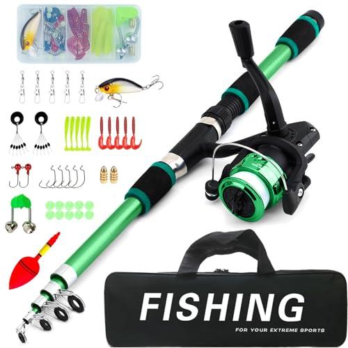 Set da pesca per bambini, 1,8 m, set di canne da pesca per bambini, con mulinello da pesca ed esca, in fibra di carbonio, telescopiche e mulinello, accessori da pesca per bambini dai 3 ai 10 anni