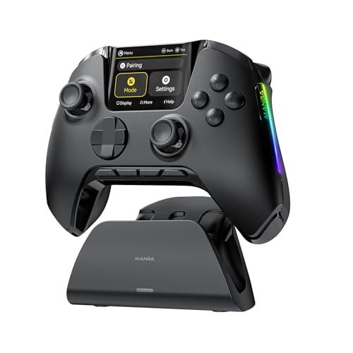 MANBA ManbaOne Interactive Screen Wireless Gaming Controller per PC/Switch/iOS/Android, chiavetta e trigger, illuminazione RGB, pulsanti remappabili, 1800 mAh con stazione di ricarica (nero)