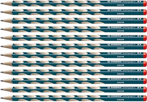 STABILO EASYgraph S - Matita Ergonomica triangolare Sottile - per Destrimani - Petrolio - Confezione da 12 - Gradazione HB