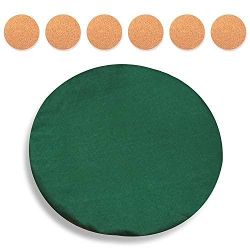 Katai – Copritavolo da Poker in Panno Verde per Tavoli Rotondi 90–120 cm – Antiscivolo e Fonoassorbente – Stile Casinò per Giochi da Tavolo – Con 6 Sottobicchieri in Sughero