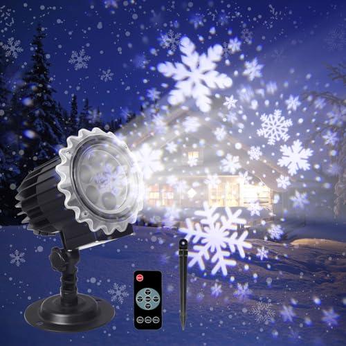 ROVLAK Proiettore Luci Natale Esterno, Proiettore Fiocchi Neve ad Alta Luminosità con Telecomande, Decorazione Natalizia Interno Esterno Impermeabile IP65 per Giardino D'Inverno Festa
