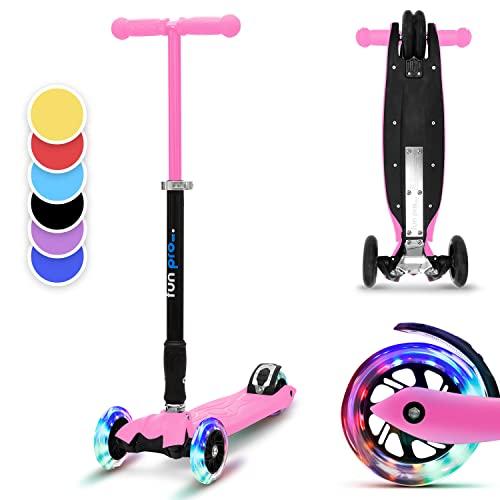 Fun Pro Two – Monopattino per bambini a partire da circa 5 anni, fino a 80 kg di peso, ruote a LED, pieghevole, certificato TÜV, Pink