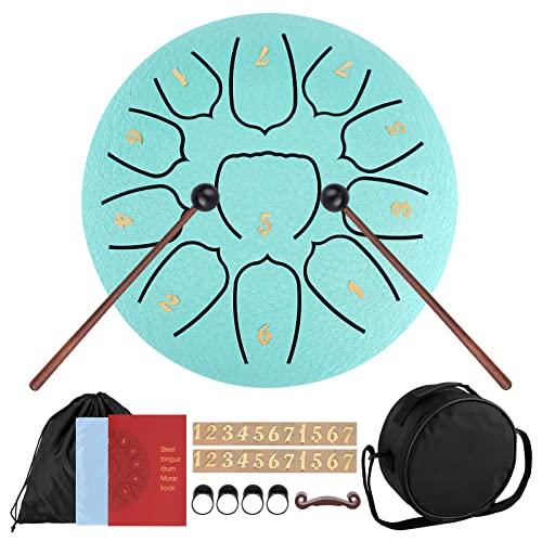 DICLLY Steel Tongue Drum,6 Pollici 11 Note Tamburo Handpan Strumento a Percussione Tamburo,Portatile Tamburo del Handpan in Acciaio al Carbonio,con Bacchette per Tamburi Carry Bag Note Sticks