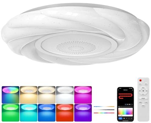 OGVDOE 48W Plafoniera LED Soffitto Dimmerabile Ø40CM Lampada da Soffitto RGB con Altoparlante Bluetooth Plafoniera LED RGB con Telecomando e Controllo APP per Bagno Soggiorno Camera da Letto