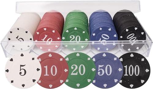 LHTHT 100 chip da poker, poker, set da poker, 5 contatori di colori. Chip da poker con valore nominale, utilizzati nei giochi di poker