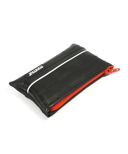 MNMUR Portafoglio piccolo Portamonete Uomo slim, sottile fatto con camere d’aria usate delle biciclette, Dimensioni cm 10x6, Mini portafoglio portamonete (Zip Rossa, Linea bianca)