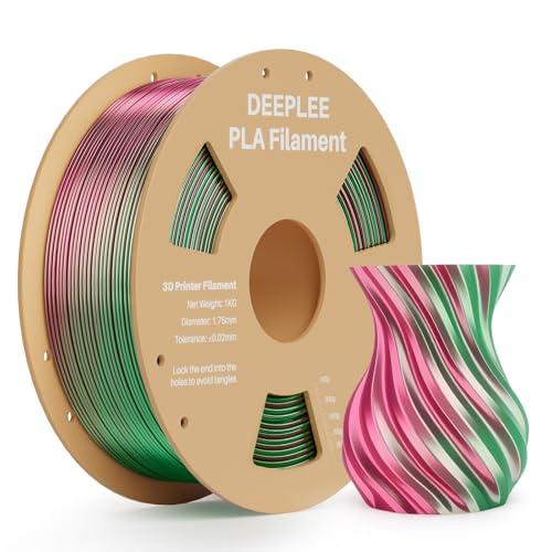 Filamento DEEPLEE Silk PLA, Bicolore rosso e verde, Tolleranza +/- 0.02 mm, Compatibile con Stampanti FDM, 1kg