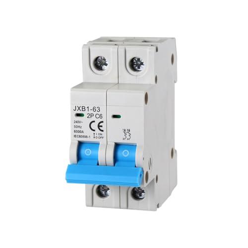 gloca Interruttore Magnetotermico Automatico 2P 220V 6KA 2 Moduli DIN (6 Ampere, 1)
