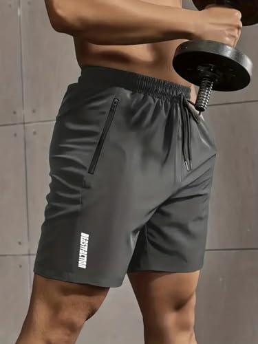 Pantaloncini da Corsa da Uomo, ad Asciugatura Rapida, Pantaloncini da Trekking Elastici in Vita con 2 Tasche con Cerniera, Casual da Viaggio all'aperto, Grigio, L