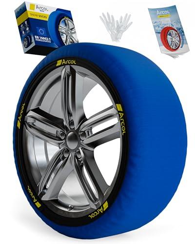 ARCOL Calze da Neve Omologate Italia EN 16662-1 - Due Catene da Neve in Tessuto per Auto. Snow Sock Taglia L per R14 - R20 (Misure per Pneumatici Dettagliate all'Interno) (Nova, L)
