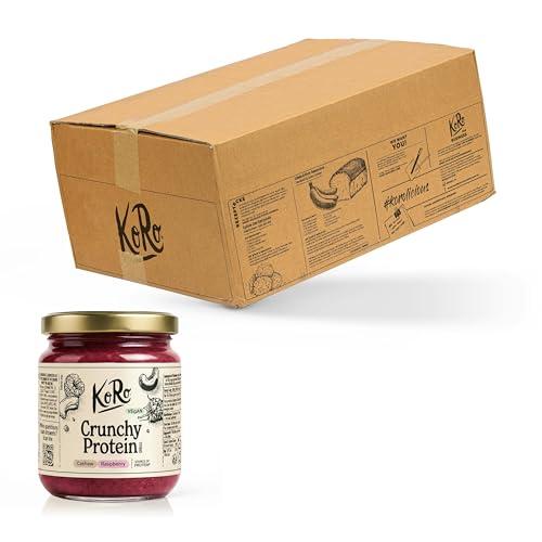 KoRo - Crema spalmabile proteica ai lamponi crunchy vegan 6 x 500 g - 62% di frutta secca - Senza olio di palma - Fonte di proteine vegetali