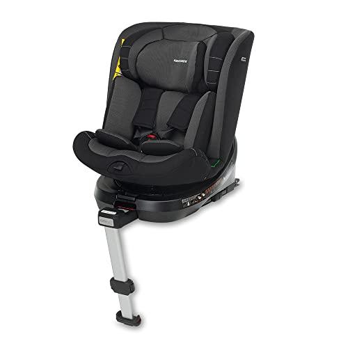 Foppapedretti Seggiolino Auto Iturn I-Size, Seduta Girevole a 360°, per bambini da 40 a 150 cm di altezza, 0-12 anni, conforme ECE R129, Fissaggio Dualfix (Isofix e non), Safe Body Protection, Nero