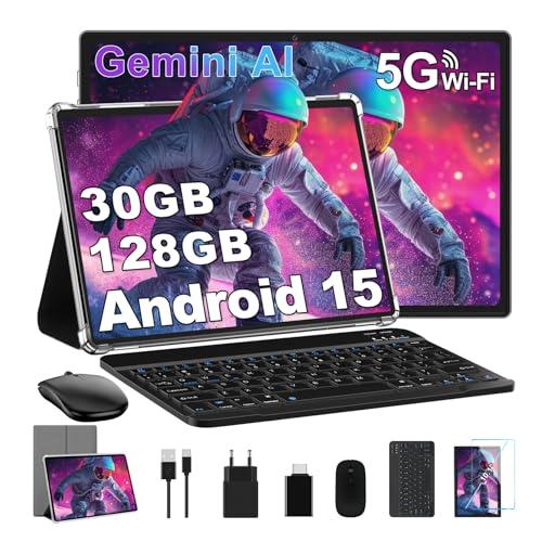 10 Pollici Tablet 30GB+128GB, 8000mAh, Android 15, FHD Schermo IPS, Processore Octa-Core, Certificazione GMS/ Widevine L1/ Controllo Parentale, Corpo in Metallo Tablets PC con Tastiera, Mouse -Grigio