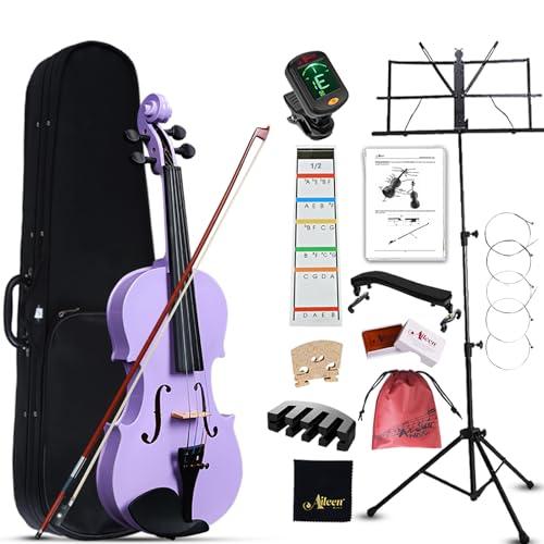 Aileen Violino 1/2 per Bambini 6-10 Anni, Kit Principianti Mezza Misura, Set Avviamento Viola per Scuola Con 13 Accessori, Incluso Adesivo per Tastiera