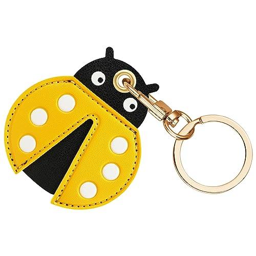 AXFEE Airtags Portachiavi in PU Pelle, Porta Air Tag per GSP Apple, Airtag Cover per Chiavi Zaini e Animale, Portatile, Anti-graffio, Mantiene un Segnale Forte- Coccinella