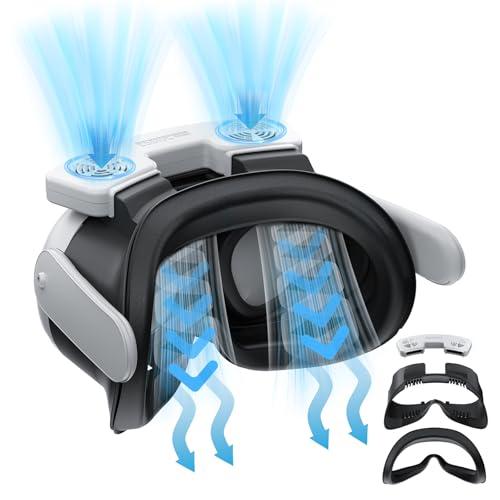 AriKroii copertura del viso con ventola di raffreddamento,per accessori meta quest 3,doppia ventola di raffreddamento VR,anti-appannamento e anti-perdita/3 velocità dell'aria/maschera di ricambio VR